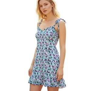 Joy Joy Womens Sundress Sz Medium Fit Flare Blue Purple Knit Stappy Coastal 56B7